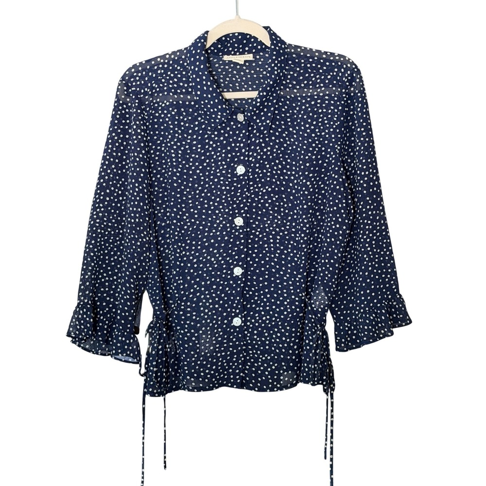 Appleseed's Women's 14 Blue White Sheer Side Tie Ruffle Sleeve Blouse | SKU 1141